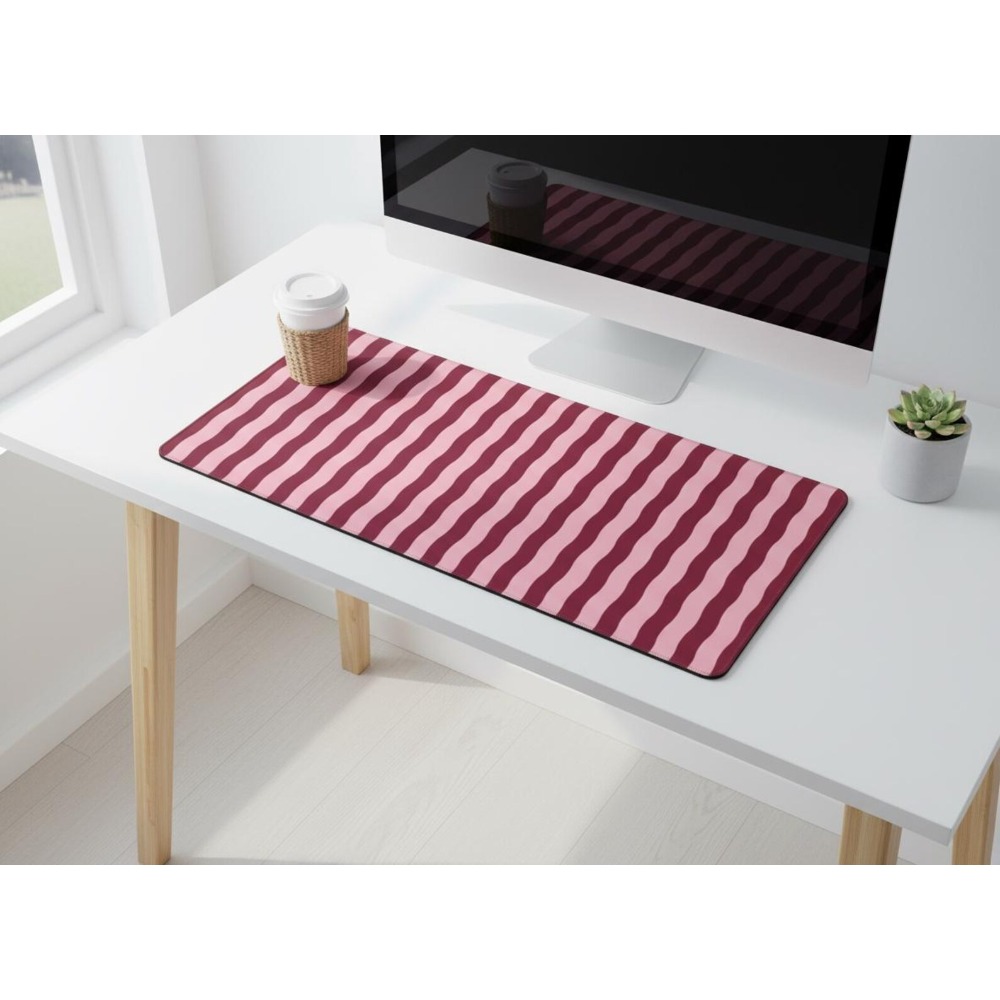 Office Desk Tech Accessories - 핑크 버건디 물결무늬 데스크 매트, 대형