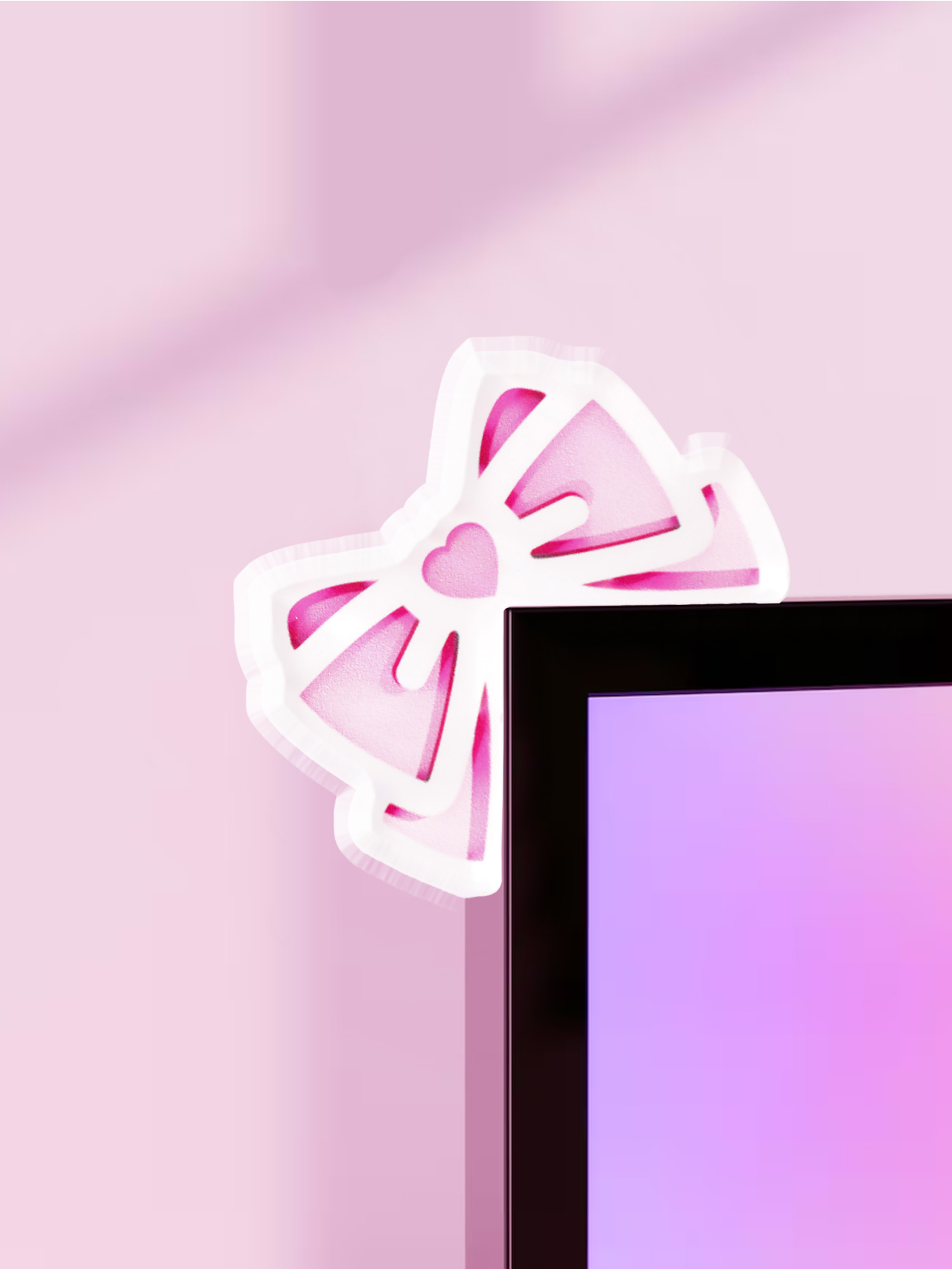 Office Desk Tech Accessories - 귀여운 리본 모니터 장식 핑크 아크릴